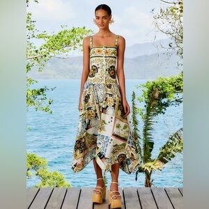 Farm Rio Multicolor Latin Trip Scarves Organic Cotton Midi Dress